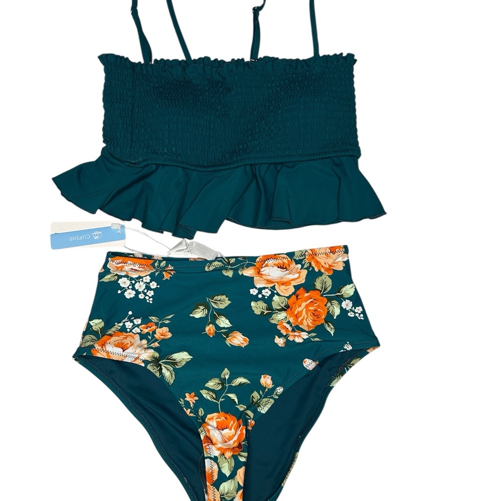 BNWT Cupshe Teal Floral Bikini Set: M